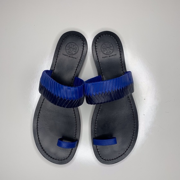 SOLD Tory Burch Two Tone Woven Sandals Slides - Picture 4 of 8